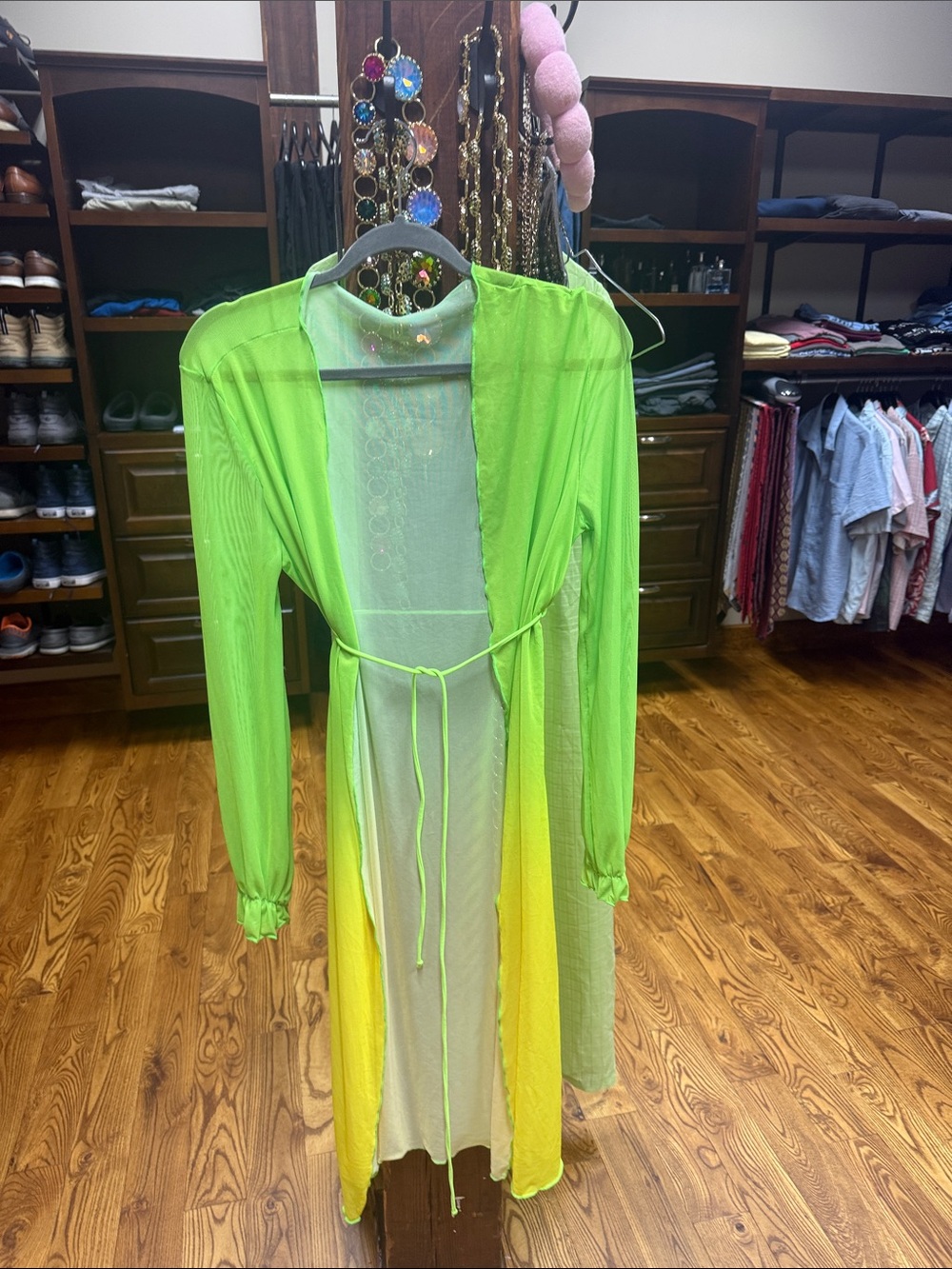 Neon Lime Sheer Tie-Front Duster Robe with tie Preloved excelled!!!
